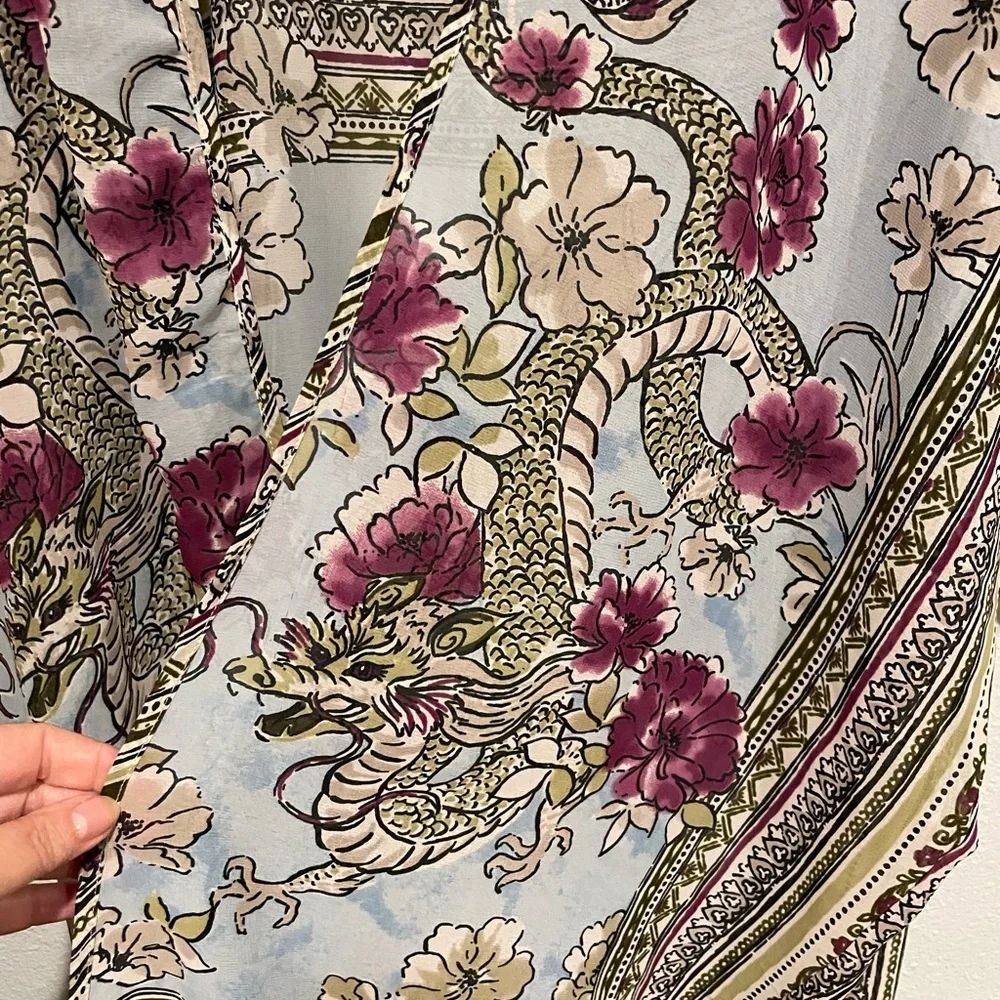 Women’s sheer Kimono or swimsuit cover with dragon print design.  2X - Picture 2 of 5